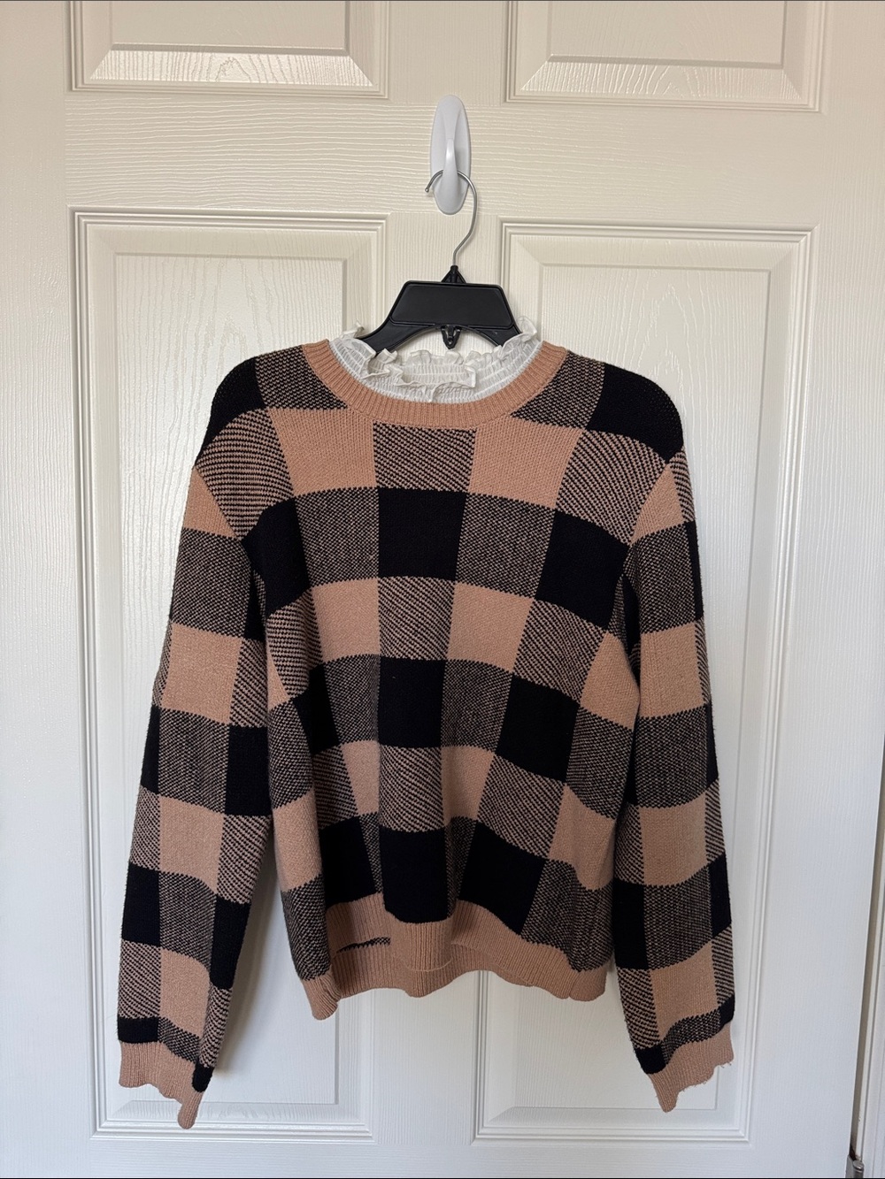 Anthropology Classic Plaid Crewneck Sweater - Black & Tan